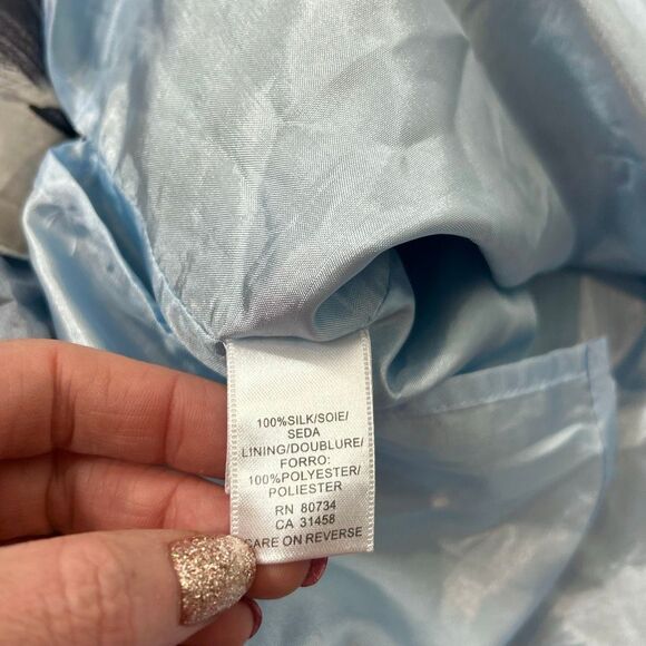 BCBGMAXAZRIA Silk Maxi Dress 6 White Blue Sleeveless Floral Abstract Ruffle Long - Picture 15 of 15